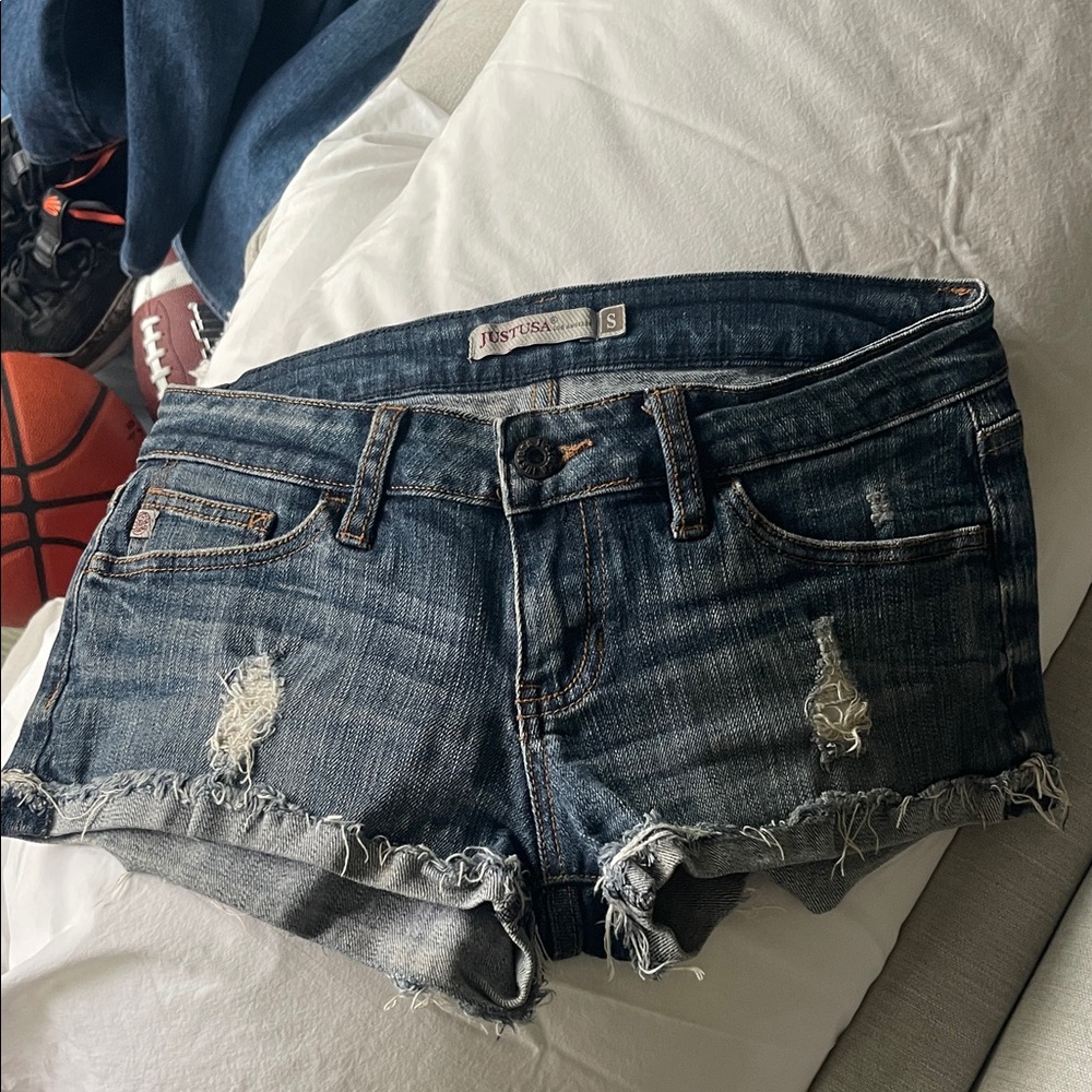 Just USA Women's Ripped Jean Shorts - Dark Blue